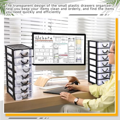 Thyle 2 Pcs Small Parts Organizer Drawers Stackable 7-drawer Box, Black - Image 5