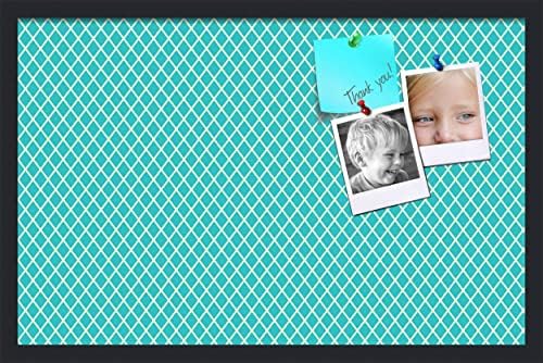 PinPix 28x18 inch Cork Bulletin Board. This Decorative Framed Pin Board Comes with Diamond Pattern in Neon Blue Design and Satin Black. Ideal for Home, Office Decor or School (PinPix-350) by PinPixBulletinBoards