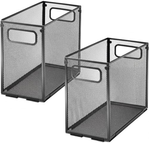 Zhengmy 2 Pcs Hanging File Organizer Letter Size File Holder Metal Mesh Filing Box Desktop Folder Letter Storage Cabinets Magazine Holder with Handles for Home Office School Document (Black) by Zhengmy