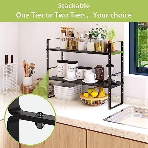 Across-Star Expandable Cabinet Shelf Organizer Rack, Stackable Kitchen Counter Storage Shelves Stand, Adjustable Height Pantry Shelf Spice Rack - Image 3