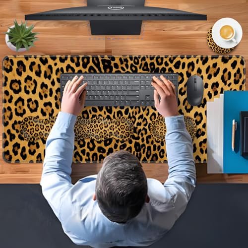 TGFEWYTJYJ Extended Gaming Mouse Pad,Memory Foam Ergonomic Keyboard Mouse Wrist Rest Support Set,Large Desk Mat with Stitched Edges,Non-Slip Base Mousepad Home Office,Leopard Print - Image 7