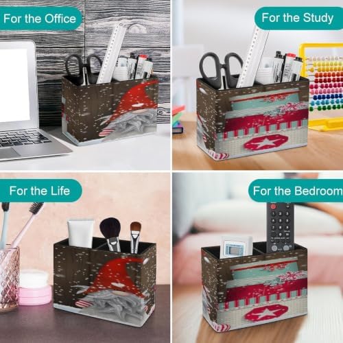 PU Leather Multi-Compartment Pen Holder Desktop Organizer Pencil Cup Storage Caddy for Office Home Supplies Winter Festival Christmas Elf Tomte Standing in Front of Wooden in Snow - Image 4