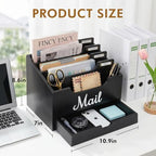 Rustic Wood Mail Organizer Countertop with Drawer, 4-Slot Removable Divider Mail Sorter, Black Desktop Mail Holder, Multi-Functional Bill File Stationary Organizer for Home Office Classroom - Image 7