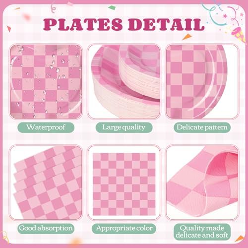 400 Pcs Apple Party Decorations Supplies Serve 50, Back to School Apple Paper Plates Napkins Cups Pink Checkerboard Disposable Tableware Set for Last/ First Day of School Party - Image 2