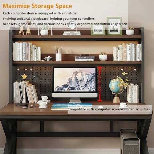 Gaming Desk with Hutch and Pegboard, RGB LED Lights & Charging Station - Image 7
