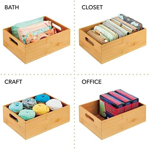 mDesign Bamboo Kitchen Cabinet & Fridge Drawer Organizer Tray with Handle - Storage Bin for Cutlery, Serving Spoons, Cooking Utensils, Gadgets - Natural Wood Finish - Image 6