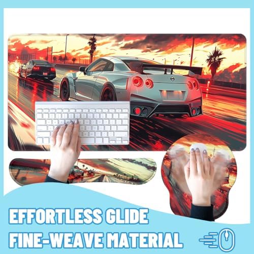 Sports Car Desk Mat Set Racing Drift Sunset Speed Mouse Pad with Wrist Rest 4in1 Desk Mat for Desktop Ergonomic Computer Desk Arm Wrist Anti-Slip Computer Ergonomic Mouse Pad Home Office Gaming - Image 4