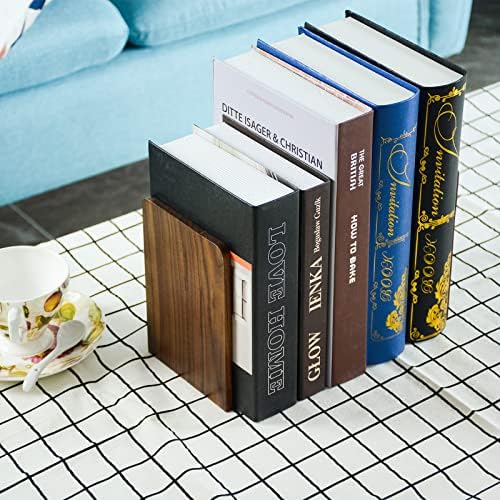 Large Bookend Hold Heavy Books-7x4x5in 3 Pack Non-Skid Wood Bookends Walnut - Image 4