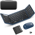 Foldable Keyboard and Mouse, Samsers Folding Bluetooth Keyboard Combo, 2.4G + BT5.0 x 2, Full-Size Portable Travel Keyboard & Rechargeable Wireless Mouse for Windows Android iOS Mac OS, Ocean Blue by HOME