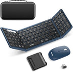Foldable Keyboard and Mouse, Samsers Folding Bluetooth Keyboard Combo, 2.4G + BT5.0 x 2, Full-Size Portable Travel Keyboard & Rechargeable Wireless Mouse for Windows Android iOS Mac OS, Ocean Blue by HOME