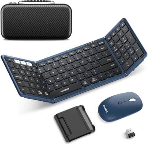 Foldable Keyboard and Mouse, Samsers Folding Bluetooth Keyboard Combo, 2.4G + BT5.0 x 2, Full-Size Portable Travel Keyboard & Rechargeable Wireless Mouse for Windows Android iOS Mac OS, Ocean Blue by HOME