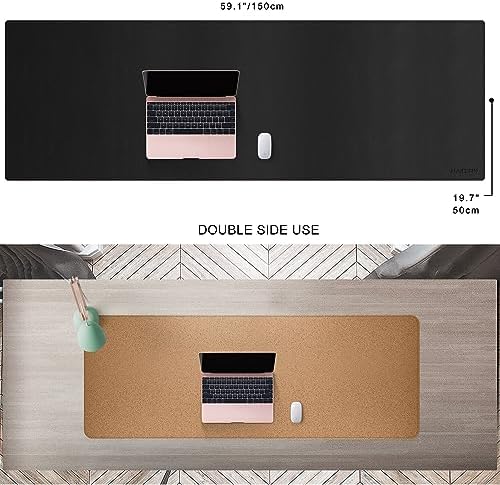MAIDERN 59”x 19.6” Cork & Leather Desk Pad, Large Desk Mat (Black) - Image 2