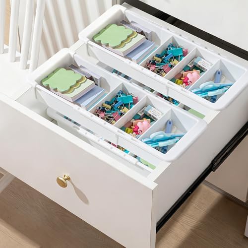 Expandable Deep Drawer Organizer Bins for Desk, White, 4 Pcs by Unknown