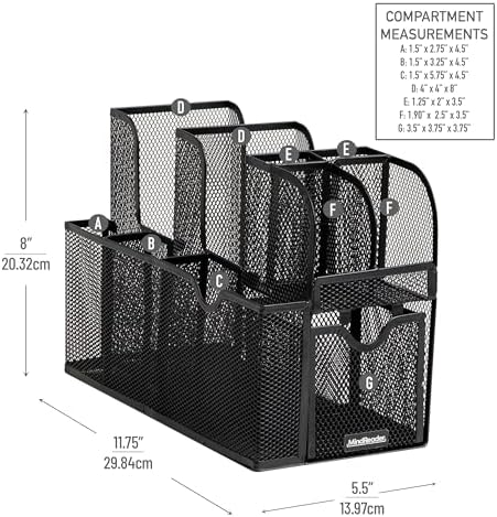 Mind Reader Countertop Organizer, Office Breakroom or Desktop Storage, 10-Compartment Caddy, Metal Mesh, Black - Image 3