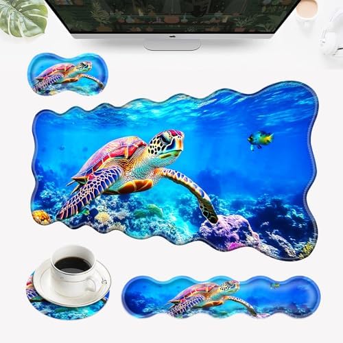 Desk Mat, Mouse Pad with Wrist Rest, 4-in-1 Large Mouse Pads for Desk, Ergonomic Mouse Pad and Keyboard Wrist Rest Gaming Keyboard Mat for Office,Colorful Sea Turtle in Ocean by EFGWSDER
