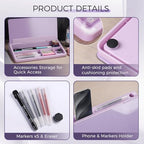 TOWON Compact Glass Desktop Whiteboard with Storage 12x7 in, Lavender - Image 3