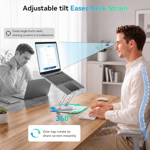 Yottamaster Adjustable Laptop Stand, 360° Rotating Aluminum Silver - Image 2