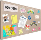 Foldable Large Bulletin Board, 60x36 Inches Cork Board Alternative, Large Felt Board Decorative Pin Board for Wall, Foldable Photo Board Self-Adhesive Vision Board with 36 Pushpins Khaki by bcabo