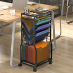 DAOUTIME 8 Tier Rolling File Cart with Hanging File Folder Organizer, Mobile File Organizer with 2 Sides Access Bookcase, Beside/Under Desk Cart with Wheels for Office Home School - Image 2