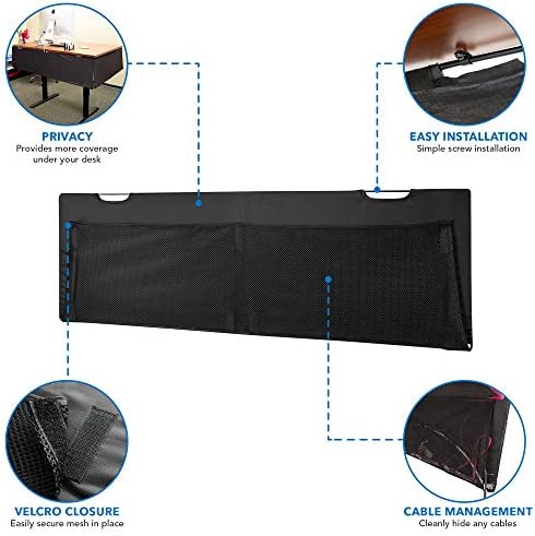 Mount-It! Under Desk Privacy Panel for Sit Stand Workstations [41 Inches Wide], with Cable Management and Organizer Pockets, Modesty Desk Skirt for Home and Office (Black) - Image 5