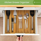 Purawood Kitchen Drawer Organizer - Expandable Utensil Drawer Organizer for Kitchen, Cutlery Tray & Silverware Organizer, 3-5 Slots - Bamboo Organizer for Utensils & Flatware (Natural) - Image 6