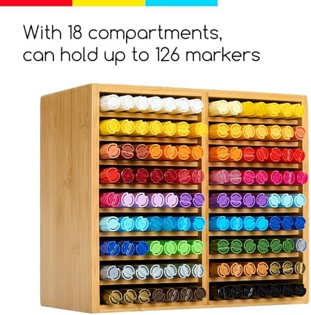 MEEDEN Bamboo Marker Holder Organizer: Holds 126 Pens with 18 Compartments - Image 4