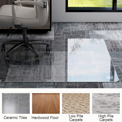 GLSLAND 54"x32" Tempered Glass Chair Mat， Office Chair Mat for Carpet - Image 6
