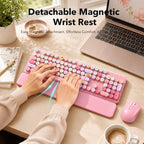 Wireless Keyboard and Mouse Combo, Round Keycaps, Magnetic Wrist Rest, Pink - Image 2