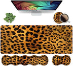 Ergonomic Keyboard Wrist Rest and Mouse Pad Wrist Rest Set, Large XXL Gaming Mousepad 31.5"x 11.8", Memory Foam, Easy Typing Pain Relief, Multifunctional Desk Mat for Office & Home, Leopard Print by Unknown