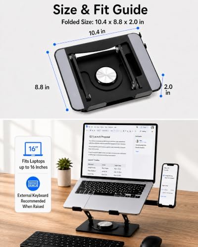 2-in-1 Laptop Stand with Phone Holder, 360° Swivel Laptop Riser for Desk - Image 7
