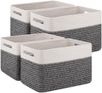 4 Pack Storage Baskets for Organizing, Woven Baskets for Shelves - Perfect for Toys, Books, Towels, and Clothes, Durable Gift Basket Bins Toy Storage, 12.7''Lx9''Wx7.8''H, Black & White by SIXDOVE