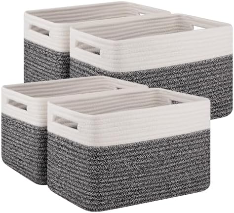 4 Pack Storage Baskets for Organizing, Woven Baskets for Shelves - Perfect for Toys, Books, Towels, and Clothes, Durable Gift Basket Bins Toy Storage, 12.7''Lx9''Wx7.8''H, Black & White by SIXDOVE