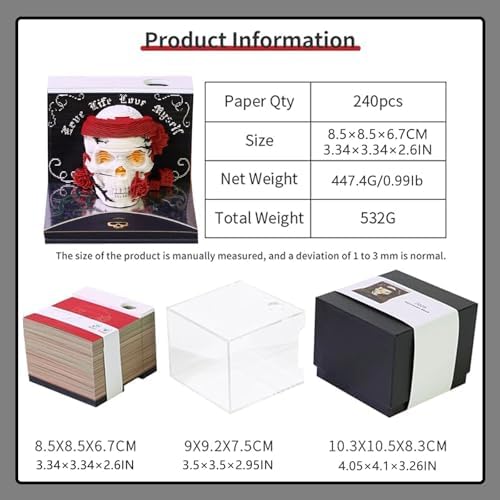 3D Calendar 2027,3D Desk Calendar 2027,Halloween Skeleton Tear-Off Paper Sculpture Desk Calendars,3D Desk Calendar Memo Pad 2027,3D Memo Pad Creative Tear Away Weekly planner Carving Art Calendar Notepad,Gift,paper sculpture calendar Halloween gifts(Sk... - Image 2