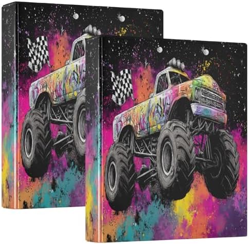 Monster Truck Moon Round Ring Binders 1.5 Inch 3 Ring Binder with Clipboard Holds 200 Sheets Office Home School by SHJI