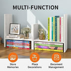 JLD Wood Adjustable 5-Shelf Desktop Bookshelf, Expandable Office Storage Rack, White - Image 5