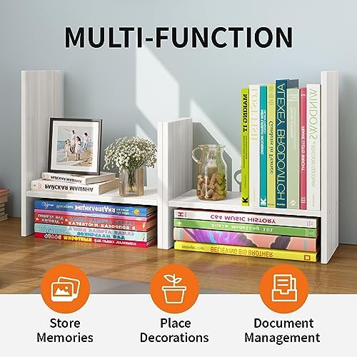 JLD Wood Adjustable 5-Shelf Desktop Bookshelf, Expandable Office Storage Rack, White - Image 5