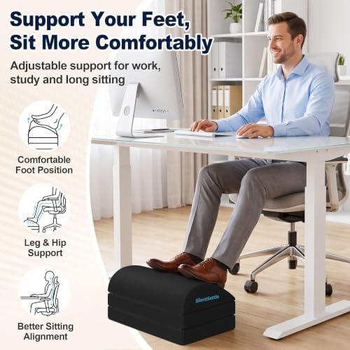 Foot Rest Under Desk, 3 Adjustable Heights Foot Stool, Black - Image 2