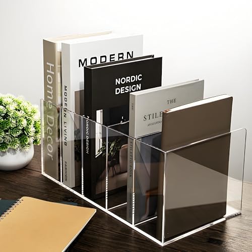Acrylic Magazine File Holder with 5 Vertical Compartments, Clear Desk Organizer and Magazine Storage Rack File Organizer Bookshelf for Office Desktop Accessories, Home Workspace - Image 7