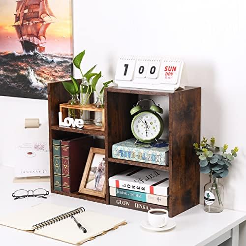 PAG-Mass Desktop Bookshelf Freestanding Wooden Countertop Bookcase Accessories Organizer Display Rack Dorm Desk Storage Shelf - Image 2
