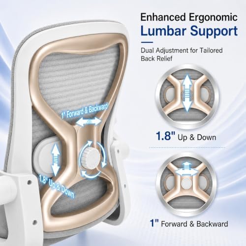 Ergonomic Home Office Chair, 4-Way Lumbar, Thick Cushion, 330LBS (Gray/Champagne) - Image 3