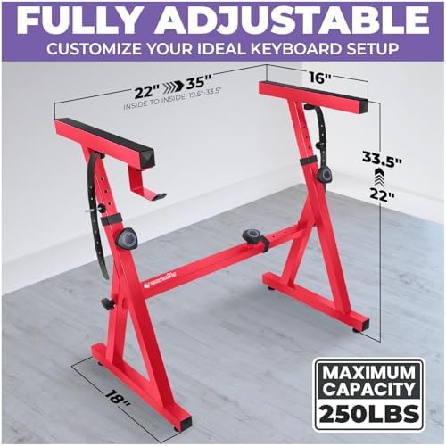 Liquid Stands Piano Keyboard Stand - Z Style Adjustable and Portable Heavy Duty Music Stand for Kids and Adults -Fits 54-88 Key Electric Pianos - Sturdy Musical Keyboard Stand (Red) - Image 2
