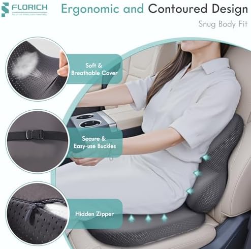 FLORICH Seat Cushion & Lumbar Support Pillow - Innovative Ergonomic Memory Foam, Adjustable, Relieve Hip, Coccyx, Sciatica, Back Pain, Improve Posture, for Car, Office Chair & Home - Gray - Image 3