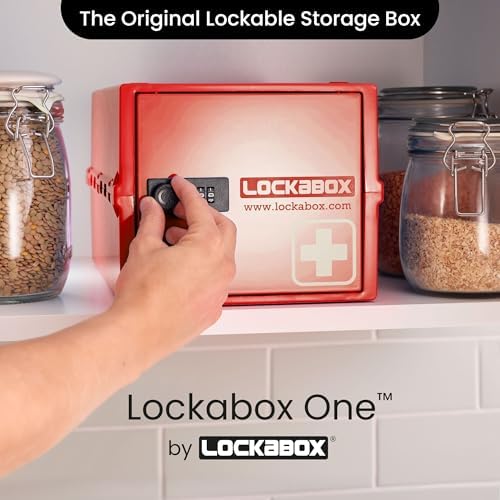 Lockabox One™ | Premium Medicine Lock Box | Medium Medication Lock Box With Code For Medicines, Vitamins & Supplements | External Size 12 x 8 x 6.6 inches (Medi Red) - Image 2