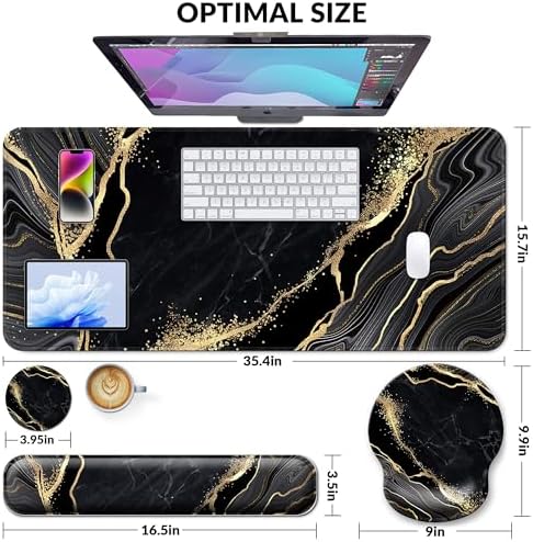 Desk Mat Set Keyboard and Mouse Pad with Wrist Rest Support - Image 3