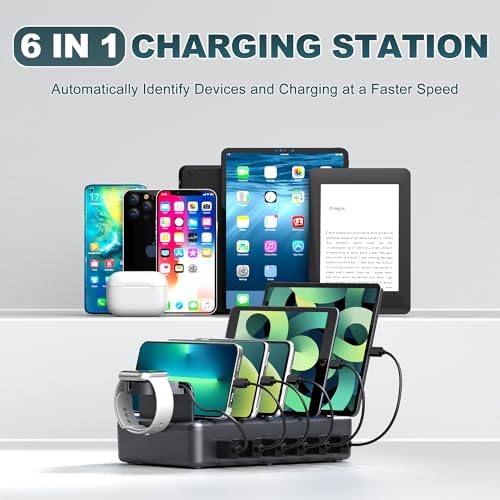 Charging Station for Multiple Devices, 6 in 1 Charger Station Multiple Charging Station for Cellphone Tablet iPhone iPad and More-50W Charging Dock with Mixed Charging Cables - Image 6