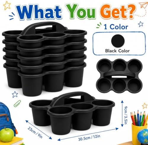 6 Pack Classroom Caddy With Handle for School Supplies, Black - Image 2