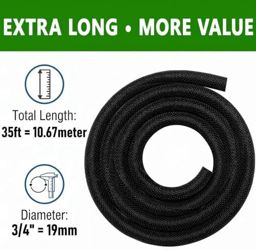 Cable Sleeve Split-Sleeving 35ft-3/4inch Cord Management Wire Protector, Wire Cover Heat Resistant Wiring Loom Harness Wire Organizer, Heavy Duty Auto Wrap Cord Protectors from Pets No Chew, Black - Image 5