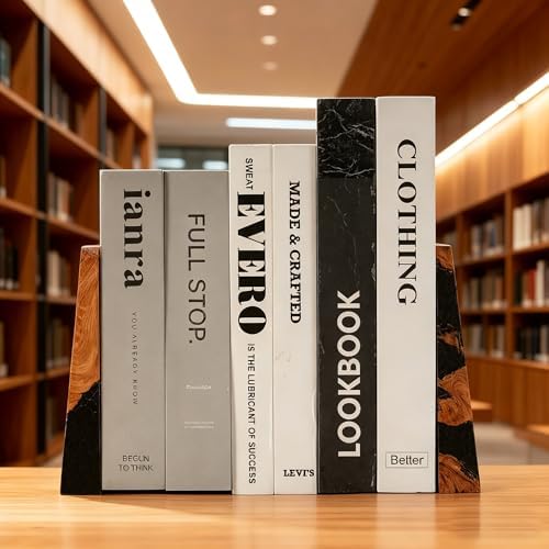 Pearlescent Black Resin Bookends, Burl Wood Book Ends for Shelves – Unique Decorative Book Supports for Study Office, Elegant Gift for Home Library (Pearlescent Black) - Image 4