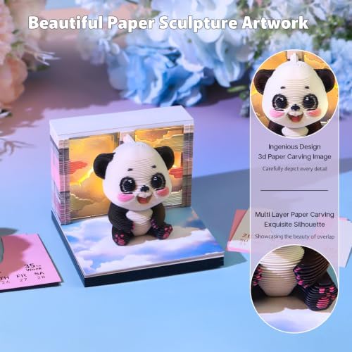 3d Calendar 2027,Hand Tear DIY Art 3d Calendar,Perfect Combination Of Artistic And Practical Design With Lights,Suitable For Note Taking,Decorative Ornaments,Holiday Gifts (panda) - Image 3