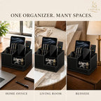 4-Compartment Faux Leather Pen Holder and Desk Organizer, Black - Image 3